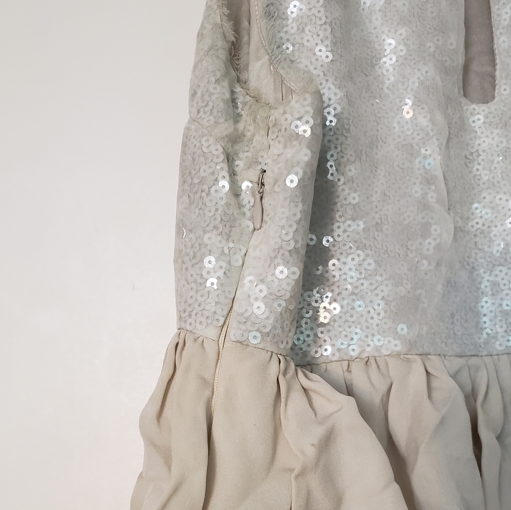 alice + olivia ivory white sequined ruffled dress - Picture 4 of 8